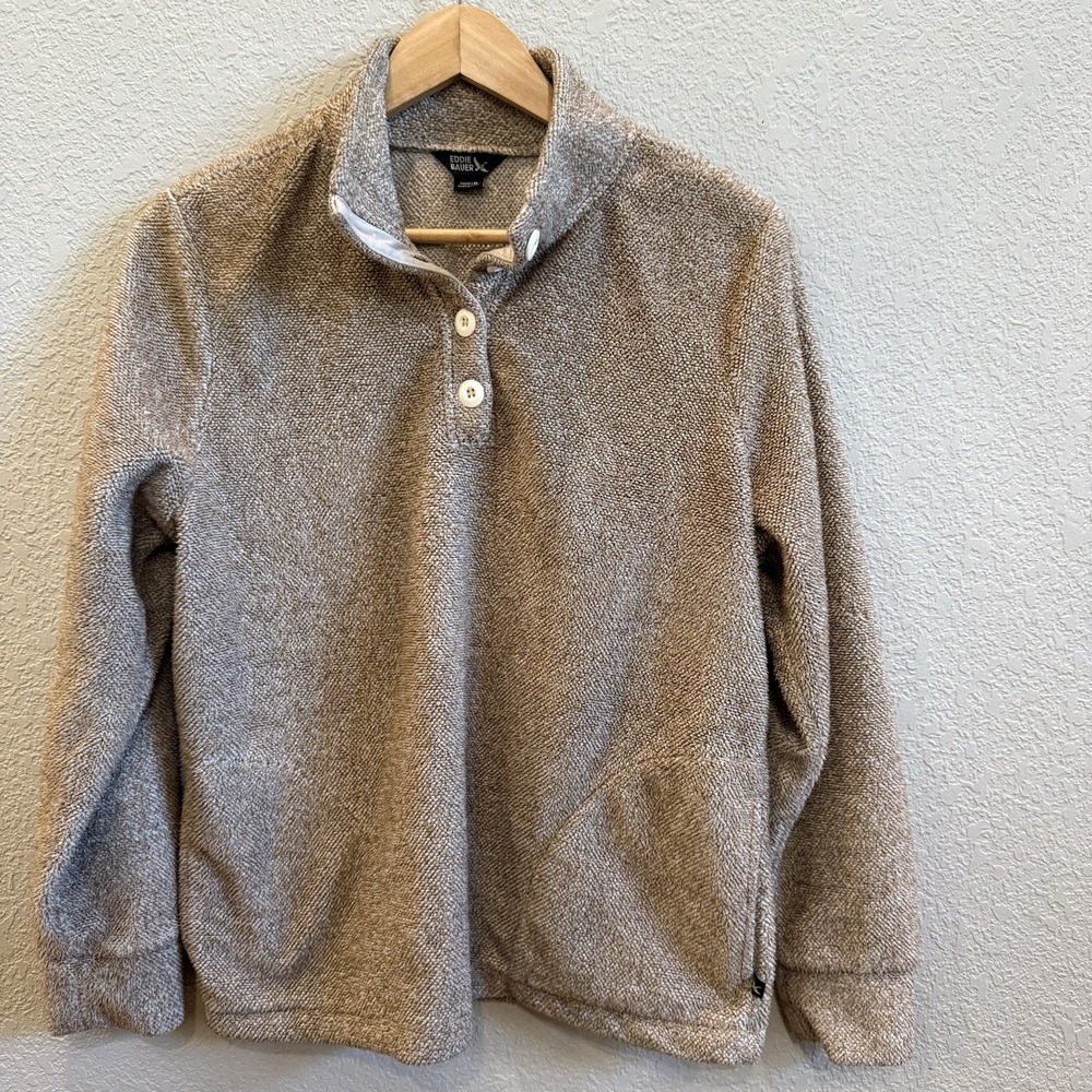 Eddie Bauer Fleece Pockets Tan Brown Oatmeal Medium